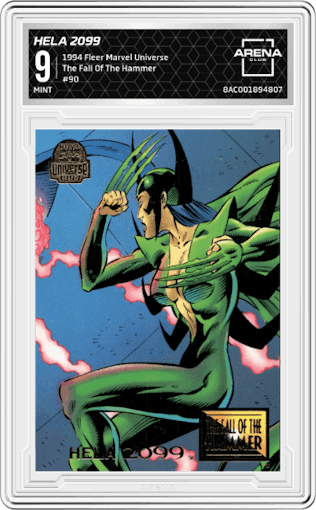 Hela 2099 from the 1994 Fleer Marvel Universe  set graded by Arena Club and given an overall grade of 9.