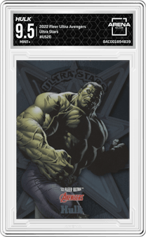 Hulk from the 2022 Fleer Ultra Avengers  set graded by Arena Club and given an overall grade of 9.5.