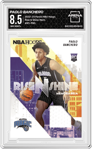 Paolo Banchero from the 2022-23 Panini NBA Hoops set graded by Arena Club and given an overall grade of 8.5.