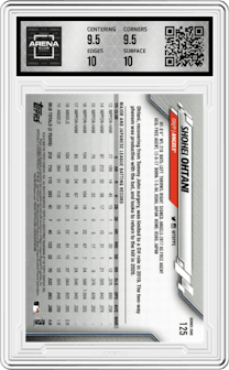 Shohei Ohtani from the 2020 Topps set featuring a Gold Stars parallel graded by Arena Club and given an overall grade of 10.