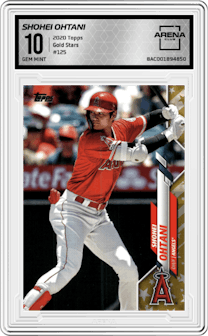Shohei Ohtani from the 2020 Topps set featuring a Gold Stars parallel graded by Arena Club and given an overall grade of 10.