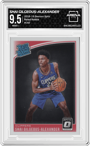 Shai Gilgeous-Alexander from the 2018-19 Panini Donruss Optic set graded by Arena Club and given an overall grade of 9.5.