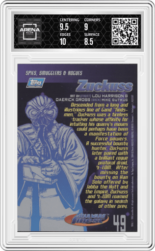 Zuckuss from the 1996 Star Wars Topps Finest  set graded by Arena Club and given an overall grade of 9.