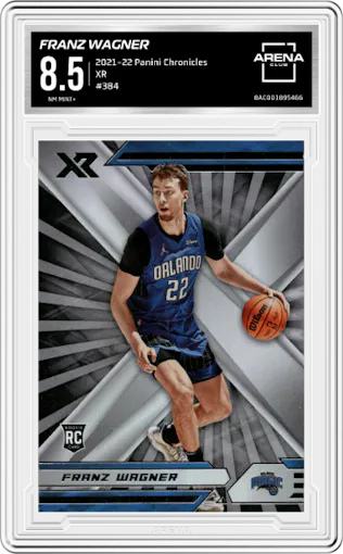 Franz Wagner from the 2021-22 Panini Chronicles set graded by Arena Club and given an overall grade of 8.5.