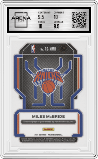 Miles McBride from the 2021-22 Panini Prizm  set graded by Arena Club and given an overall grade of 10.