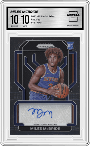 Miles McBride from the 2021-22 Panini Prizm  set graded by Arena Club and given an overall grade of 10.