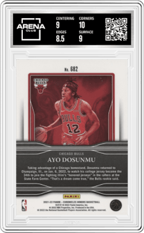 Ayo Dosunmu from the 2021-22 Panini Chronicles set graded by Arena Club and given an overall grade of 9.