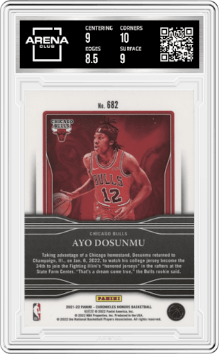 Ayo Dosunmu from the 2021-22 Panini Chronicles set graded by Arena Club and given an overall grade of 9.