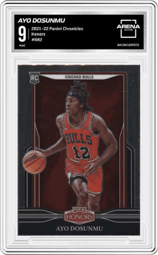 Ayo Dosunmu from the 2021-22 Panini Chronicles set graded by Arena Club and given an overall grade of 9.