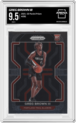 Greg Brown III from the 2021-22 Panini Prizm  set graded by Arena Club and given an overall grade of 9.5.