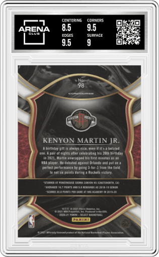 Kenyon Martin Jr. from the 2020-21 Panini Select  set graded by Arena Club and given an overall grade of 9.