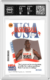 Michael Jordan from the 1991-92 Skybox set graded by Arena Club and given an overall grade of 9.