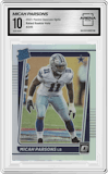 Micah Parsons from the 2021 Panini Donruss Optic set featuring a Holo parallel graded by Arena Club and given an overall grade of 10.