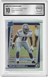 Micah Parsons from the 2021 Panini Donruss Optic set featuring a Holo parallel graded by Arena Club and given an overall grade of 10.