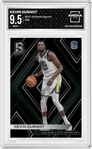 Kevin Durant from the 2017-18 Panini Spectra Basketball set graded by Arena Club and given an overall grade of 9.5.