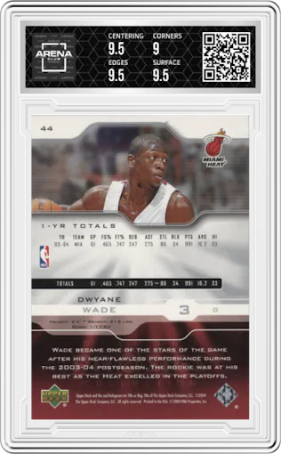 Dwyane Wade from the 2004-05 Upper Deck Pro Sigs set graded by Arena Club and given an overall grade of 9.5.