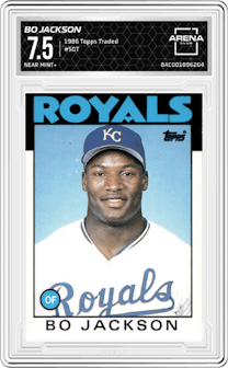 Bo Jackson from the 1986 Topps Traded set graded by Arena Club and given an overall grade of 7.5.