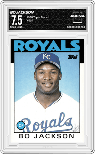 Bo Jackson from the 1986 Topps Traded set graded by Arena Club and given an overall grade of 7.5.