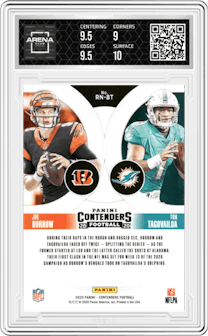 Joe Burrow/Tua Tagovailoa from the 2020 Panini Contenders set graded by Arena Club and given an overall grade of 9.5.