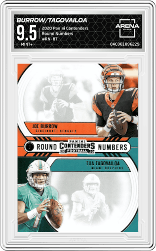 Joe Burrow/Tua Tagovailoa from the 2020 Panini Contenders set graded by Arena Club and given an overall grade of 9.5.