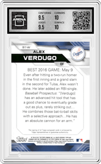 Alex Verdugo from the 2017 Bowman’s Best set graded by Arena Club and given an overall grade of 10.