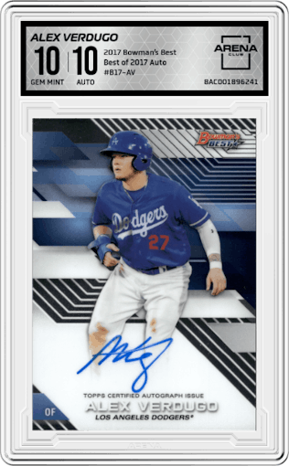 Alex Verdugo from the 2017 Bowman’s Best set graded by Arena Club and given an overall grade of 10.