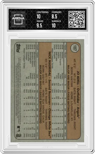 Jo Adell/Nick Madrigal from the 2021 Topps Heritage set graded by Arena Club and given an overall grade of 9.