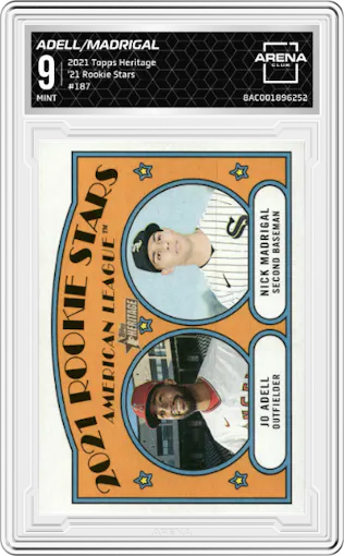 Jo Adell/Nick Madrigal from the 2021 Topps Heritage set graded by Arena Club and given an overall grade of 9.