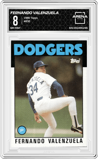 Fernando Valenzuela from the 1986 Topps set graded by Arena Club and given an overall grade of 8.