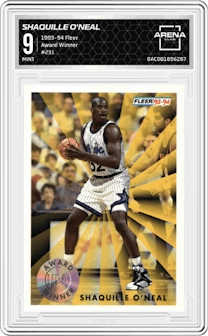 Shaquille O'Neal from the 1993-94 Fleer set graded by Arena Club and given an overall grade of 9.