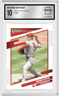 Shohei Ohtani from the 2021 Panini Donruss set graded by Arena Club and given an overall grade of 10.