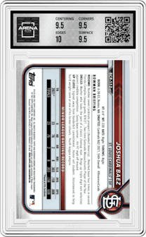 Joshua Baez from the 2022 Bowman set graded by Arena Club and given an overall grade of 10.