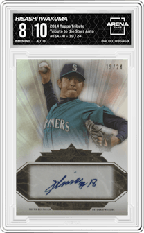 Hisashi Iwakuma from the 2014 Topps Tribute set graded by Arena Club and given an overall grade of 8.