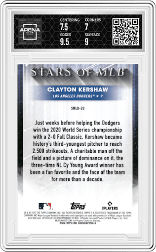 Clayton Kershaw from the 2022 Topps   set graded by Arena Club and given an overall grade of 7.5.