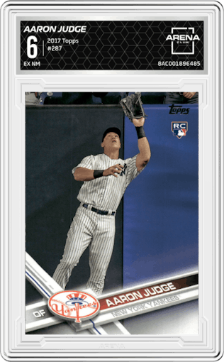 Aaron Judge from the 2017 Topps set graded by Arena Club and given an overall grade of 6.