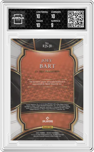 Joey Bart from the 2021 Panini Select set graded by Arena Club and given an overall grade of 9.5.