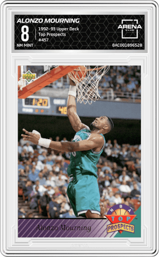 Alonzo Mourning from the 1992-93 Upper Deck  set graded by Arena Club and given an overall grade of 8.