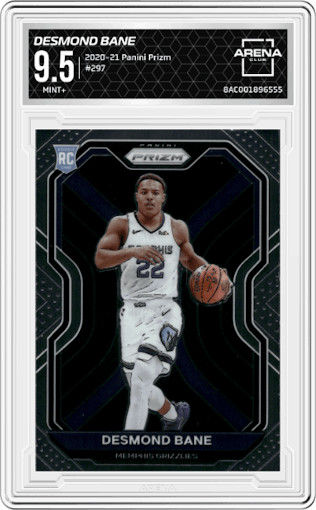 Desmond Bane from the 2020-21 Panini Prizm set graded by Arena Club and given an overall grade of 9.5.