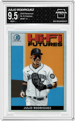 Julio Rodriguez from the 2022 Bowman set graded by Arena Club and given an overall grade of 9.5.