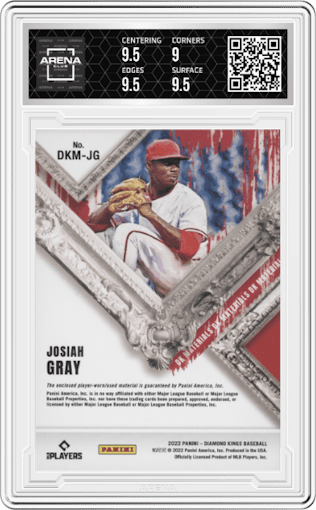Josiah Gray from the 2022 Panini Diamond Kings set featuring a Holo Silver parallel graded by Arena Club and given an overall grade of 9.5.