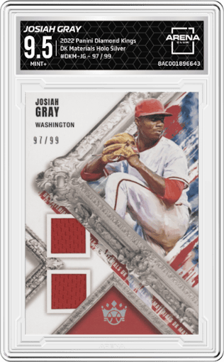 Josiah Gray from the 2022 Panini Diamond Kings set featuring a Holo Silver parallel graded by Arena Club and given an overall grade of 9.5.