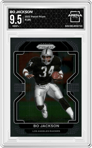 Bo Jackson from the 2021 Panini Prizm set graded by Arena Club and given an overall grade of 9.5.