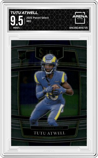 Tutu Atwell from the 2021 Panini Select set graded by Arena Club and given an overall grade of 9.5.