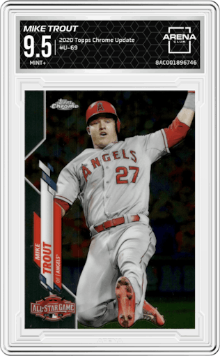 Mike Trout from the 2020 Topps Chrome Update    set graded by Arena Club and given an overall grade of 9.5.