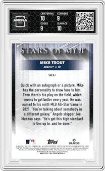 Mike Trout from the 2022 Topps   set graded by Arena Club and given an overall grade of 9.5.