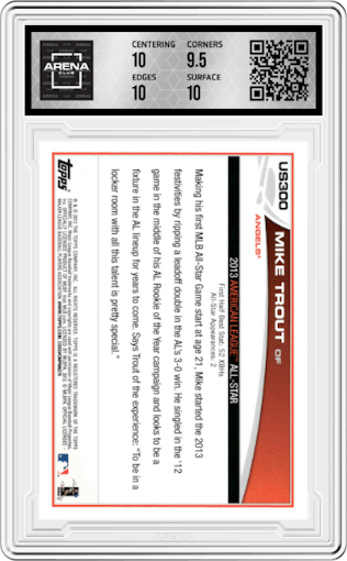 Mike Trout  from the 2013 Topps Update Series set graded by Arena Club and given an overall grade of 10.