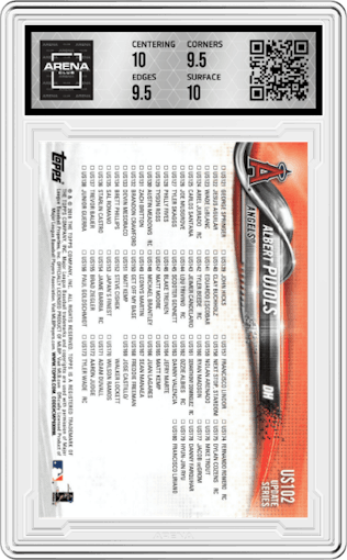 Albert Pujols from the 2018 Topps Update set graded by Arena Club and given an overall grade of 10.