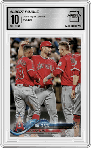 Albert Pujols from the 2018 Topps Update set graded by Arena Club and given an overall grade of 10.