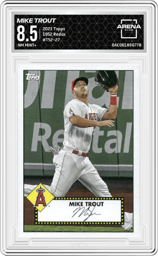 Mike Trout from the 2021 Topps  set graded by Arena Club and given an overall grade of 8.5.