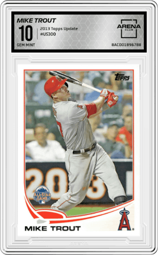 Mike Trout  from the 2013 Topps Update Series set graded by Arena Club and given an overall grade of 10.